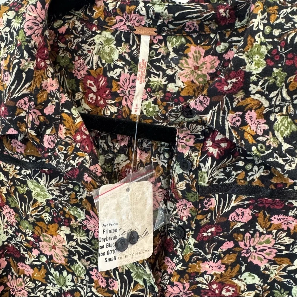 Free People NWT Daybreak Blouse Floral Long Sleeve Ruffles